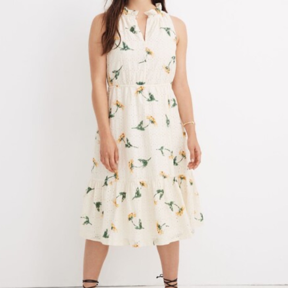 Madewell Cream Midi Dress with Yellow Floral Print